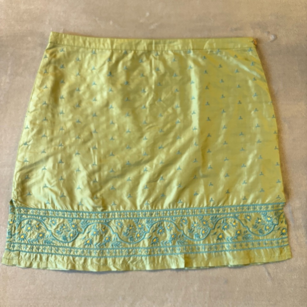 American Eagle Outfitters Yellow Embroidered Midi Skirt